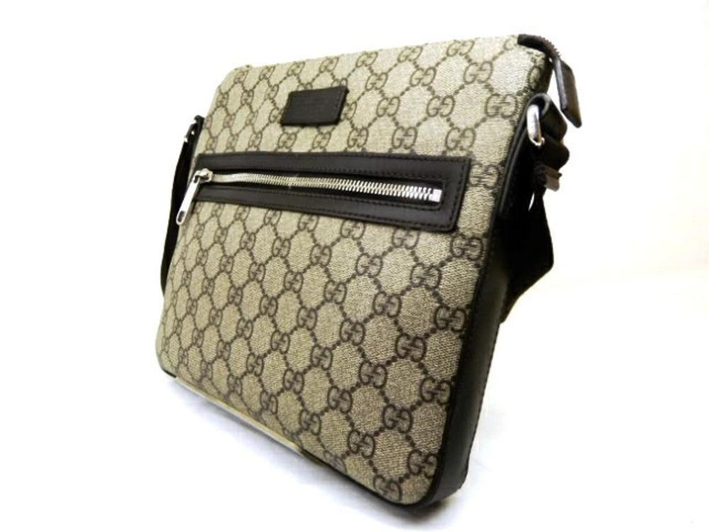 Gucci Bag beige monogram Supreme Zip Front Messenger Canvas leather GG Tan